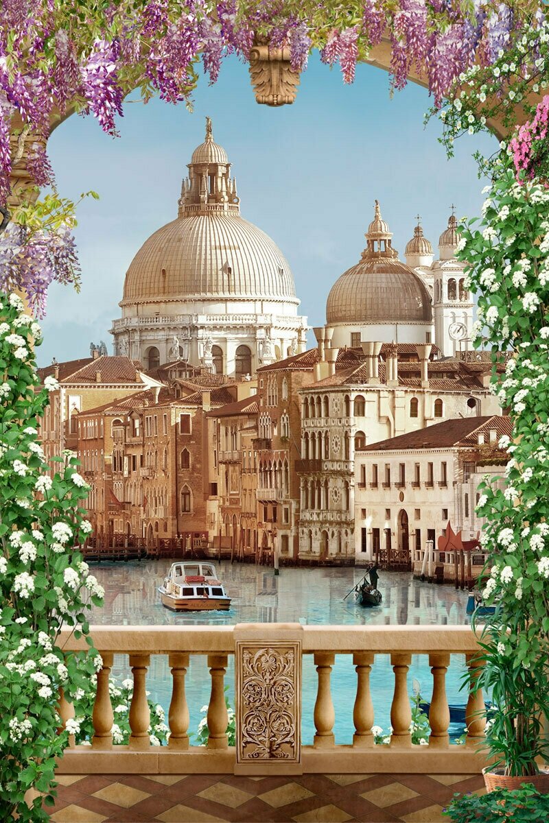 Моющиеся виниловые фотообои GrandPiK Живопись Венеция вид на Гранд-канал, 200х300 см