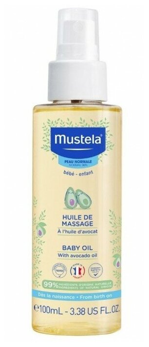 Mustela Масло массажное для новорожденных младенцев и детей, 100 мл, Mustela