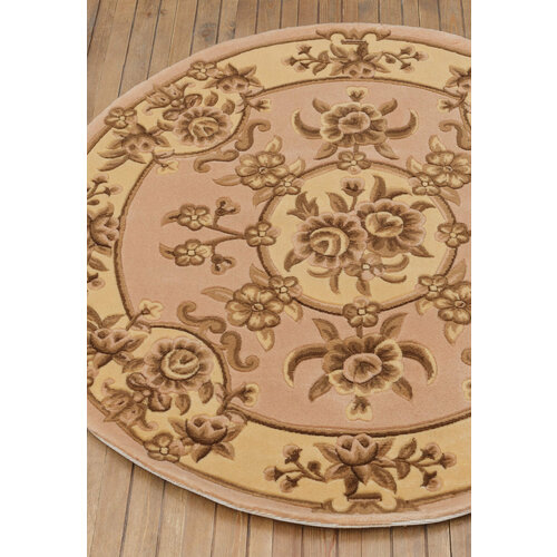 Ковер на пол 1 на 1 м в спальню, гостиную, бежевый Tibetan Carpet QJMOM08-V025L-beige/pink круглый