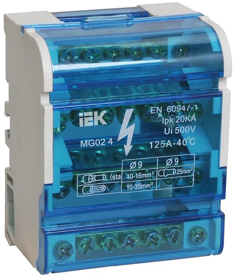 Шина IEK, на DIN-рейку в корпусе (кросс-модуль), 4 x 7 мм, 3L+PEN