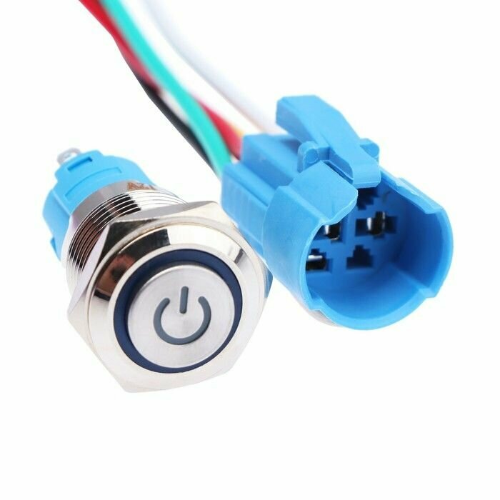 Выключатель, 12 В, 3 А, 5 pin, IP67, d 16мм, провод 15 см, синий - фотография № 8