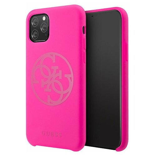 Накладка Guess iPhone 11 Pro Max 4G Silicone collection logo фуксия