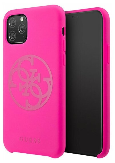 Накладка Guess iPhone 11 Pro Max 4G Silicone collection logo фуксия