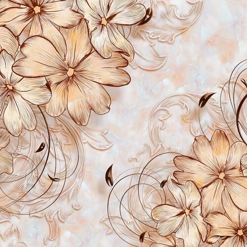 Моющиеся виниловые фотообои Фон рисунок цветы сепия, 200х200 см