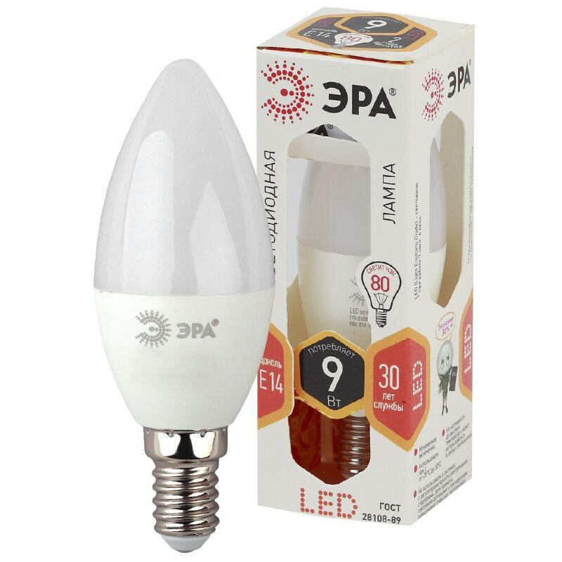 Лампа светодиодная B35-9w-827-E14 свеча 720лм, ЭРА Б0027969 (1 шт.)
