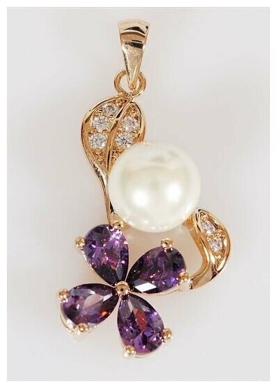 Подвеска Lotus Jewelry, жемчуг Swarovski синтетический, белый, фиолетовый