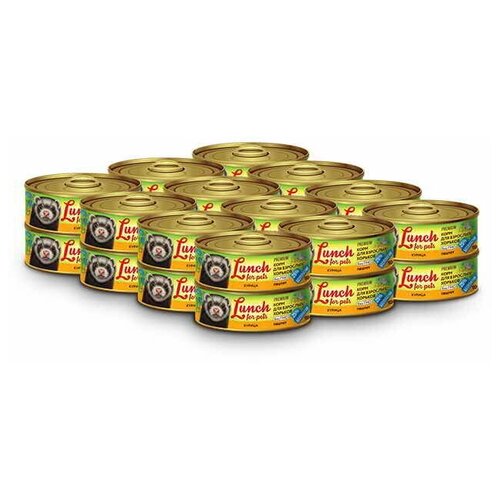 Консервы Lunch for pets для стерилизованных хорьков мясное ассорти потрошками кусочки в суфле, 100 гр * 24 шт