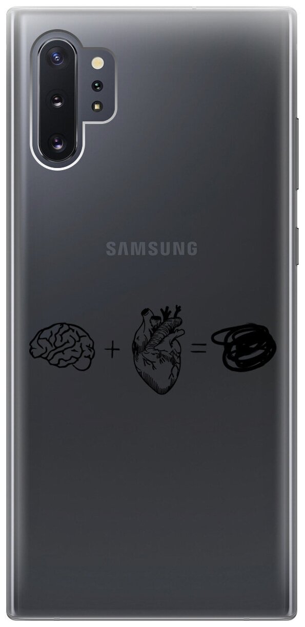 Силиконовый чехол на Samsung Galaxy Note 10+, Самсунг Ноут 10+ с 3D принтом "Brain Plus Heart" прозрачный