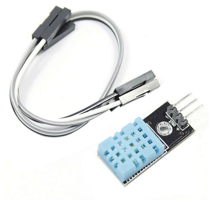 Модуль датчик влажности и температуры GSMIN DHT11 с проводами для подключения для среды Arduino на плате 2 уки (Синий)