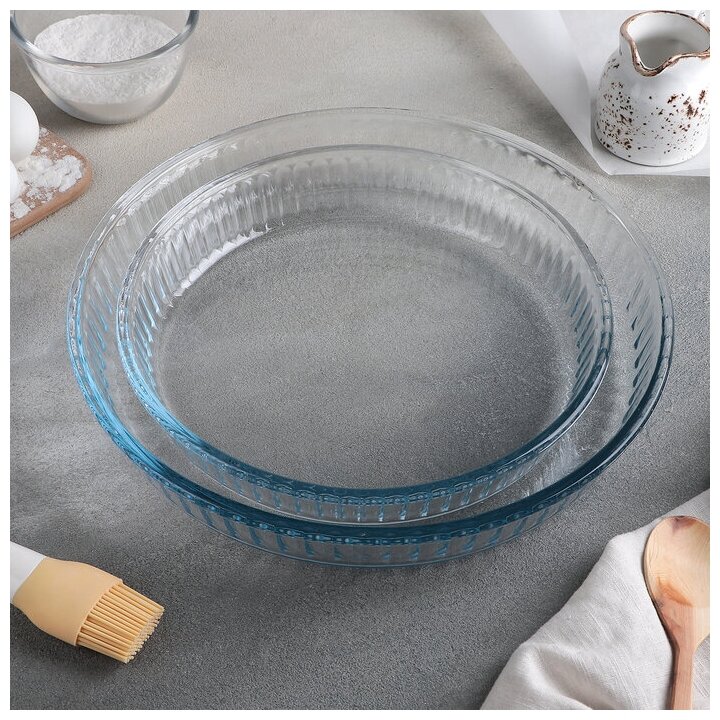 Paşabahçe Набор круглой посуды из жаропрочного стекла для запекания Borcam, 2 предмета: 1,6 л, 2,6 л