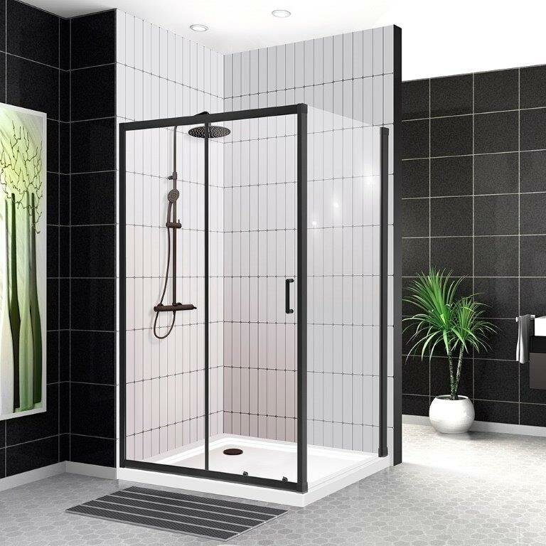 Belbagno Душевой уголок BelBagno UNO-195-AH-1-120/80-C-NERO 80х120 см, профиль черный, стекло - прозрачное