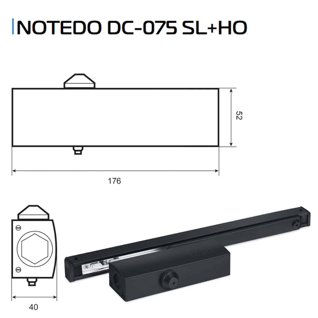 Дверные Доводчики Дверной доводчик NOTEDO DC-075 SL+HO, черный RAL9005