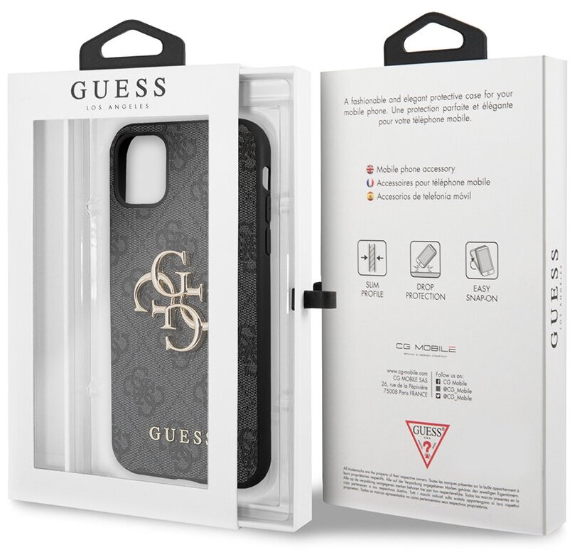 Guess для iPhone 11 чехол PU 4G Big metal logo Hard Grey