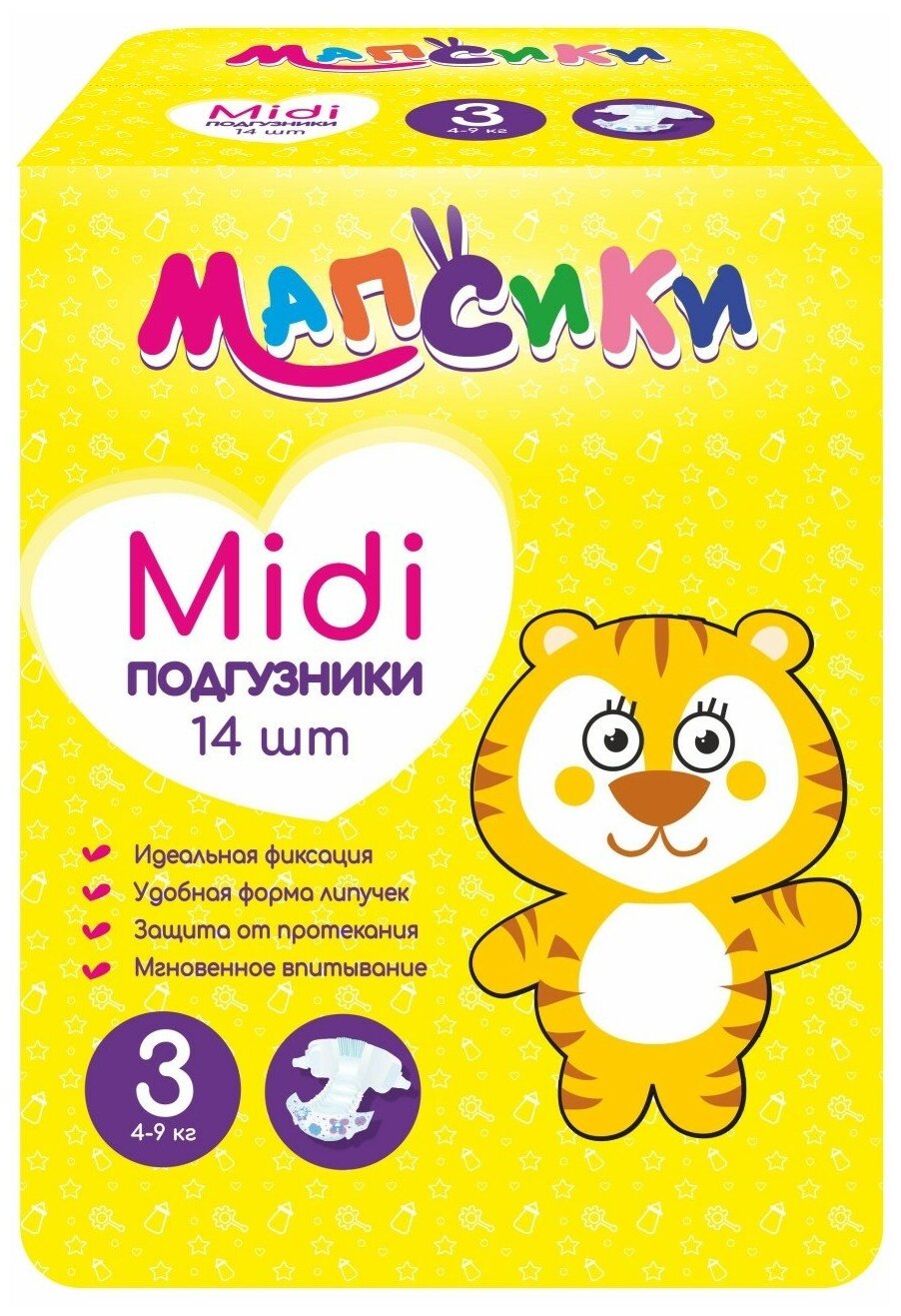 Мапсики подгузники детские р. midi 4-9кг n14