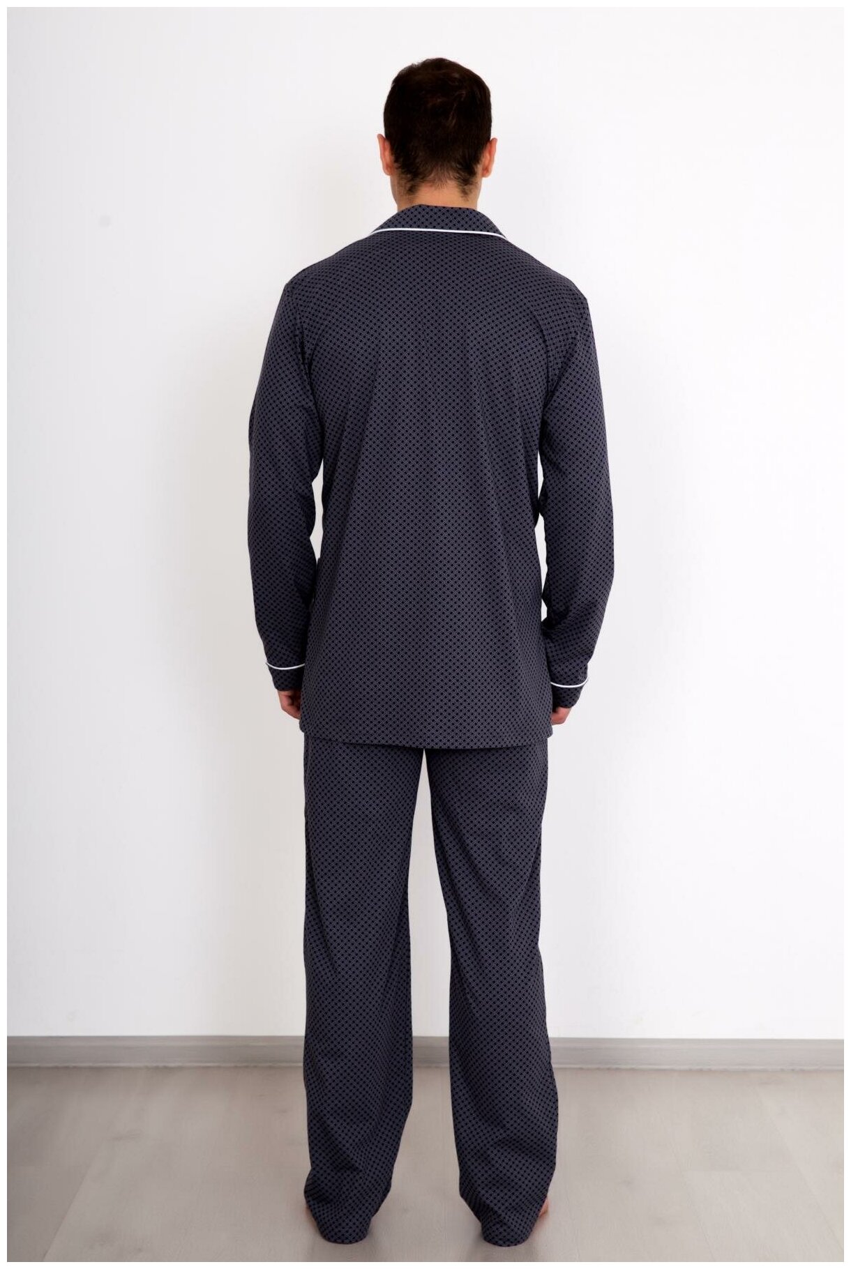Мужская пижама Комфорт Серый размер 56 Кулирка Лика Дресс рубашка на пуговицах с карманами прямые свободные брюки на поясной резинке - фотография № 4