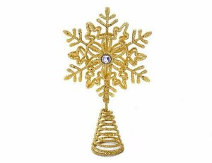 Ёлочная верхушка для маленькой ёлки искристая снежинка золотая, пластик, 13 см, Kurts Adler H9141-2