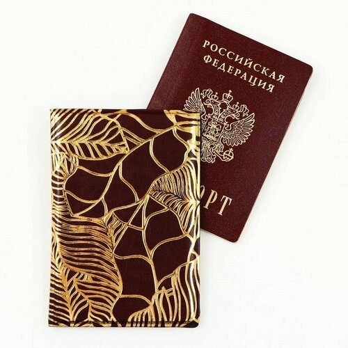 Обложка для паспорта  9761366, коричневый, золотой