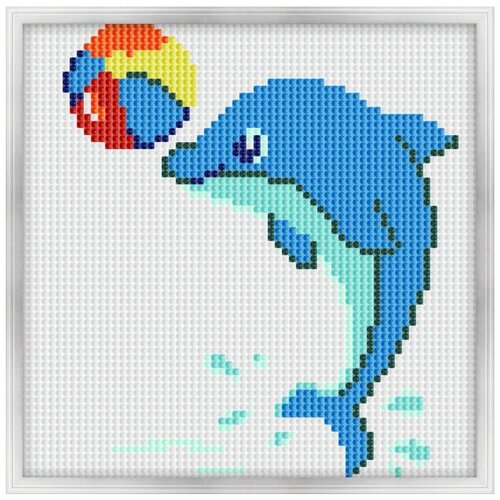 Алмазная мозаика,вышивка стразами,холст с рамкой 20х20 см. Для детей, детская, животные, кот, собака, щенок. Дельфин с мячиком арт. 7183/