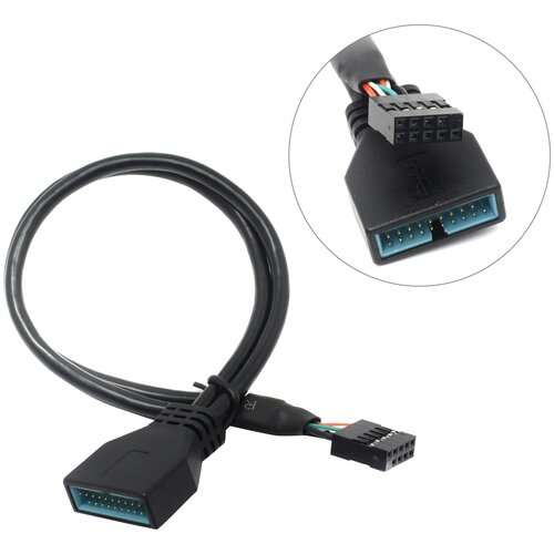 Переходник USB 2.0 10 пин -> 20 пин Exegate EX-CC-U3U2-0.3 кабель переходник для вентилятора пк 1х sata m 3х 2pin f 26 см 5шт черный