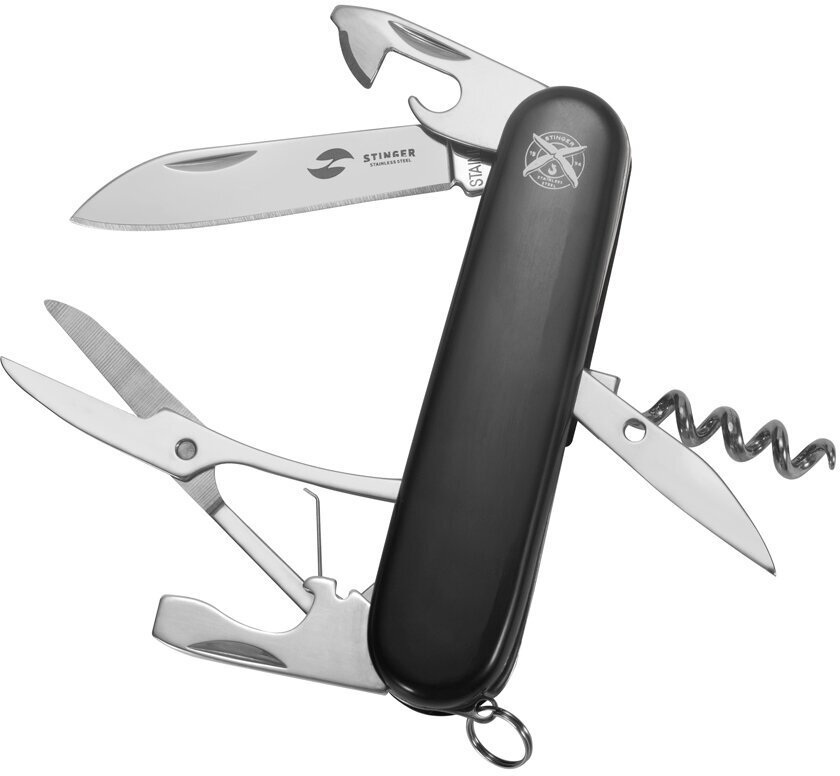 Нож перочинный Stinger, 90 мм, 11 функций, материал рукояти: АБС-пластик (чёрный), FK-K5018-6P