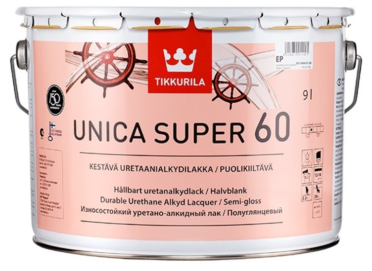 Tikkurila Unica Super 60 яхтный лак полуглянцевый (бесцветный, 9 л)