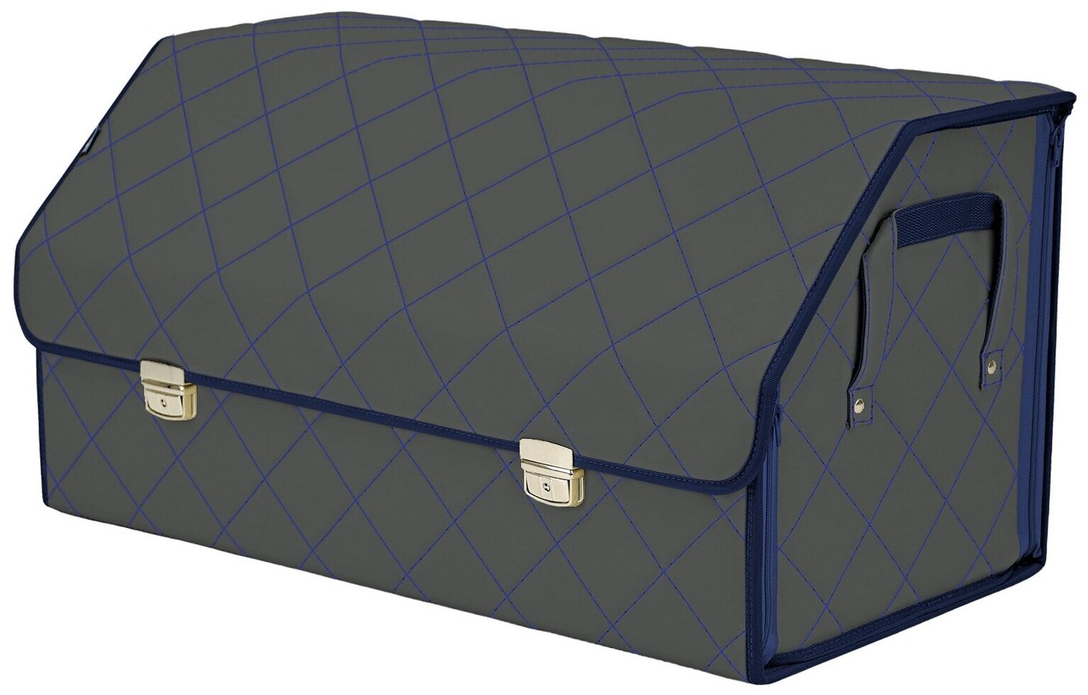 Органайзер-саквояж в багажник "Союз Премиум" (размер XL Plus). Цвет: серый с синей прострочкой Ромб.