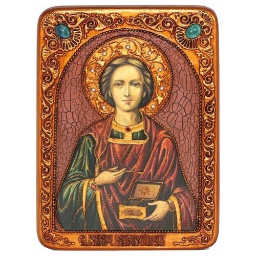 Икона аналойная Святой Великомученик и Целитель Пантелеймон на мореном дубе 999-RTI-652m