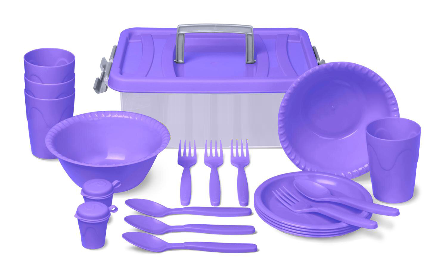 Набор посуды для пикника, туризма и рыбалки, корзина для пикника, фиолетовый