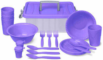 Набор посуды для пикника, туризма и рыбалки, корзина для пикника, фиолетовый