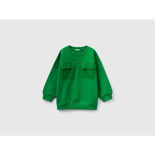 Свитшот UNITED COLORS OF BENETTON для мальчиков, карманы, без капюшона, манжеты, утепленный, размер 90 (2Y), зеленый