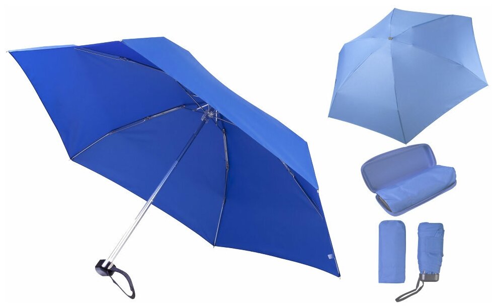 Складной зонт синего цвета в чехле (купол 91 см механика)