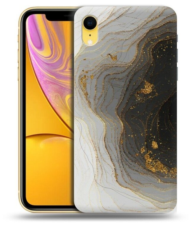 Дизайнерский силиконовый чехол для Айфон XR / Iphone Xr Мрамор черное золото