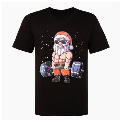 фото Футболка мужская "спортивный дед мороз", цвет черный, р-р 52 tusi