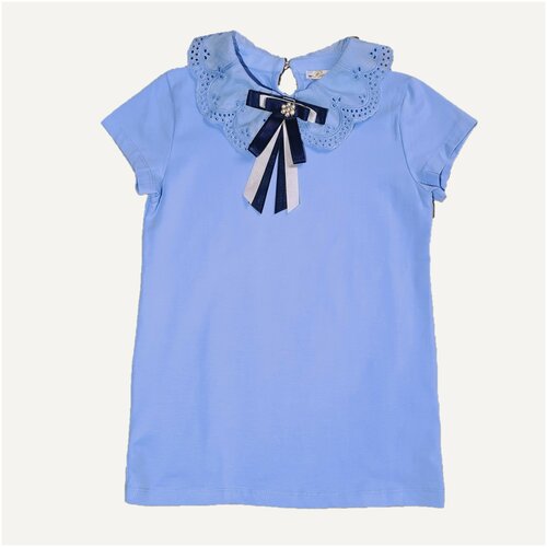 Школьная блуза Без бренда, на пуговицах, короткий рукав, размер 164, голубой