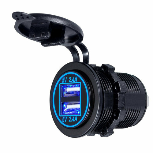 Разъём USB в авто врезной 12V-24V 2USBx24A 48A круглый Переходник в прикуриватель Зарядка в автомобиль 928₽