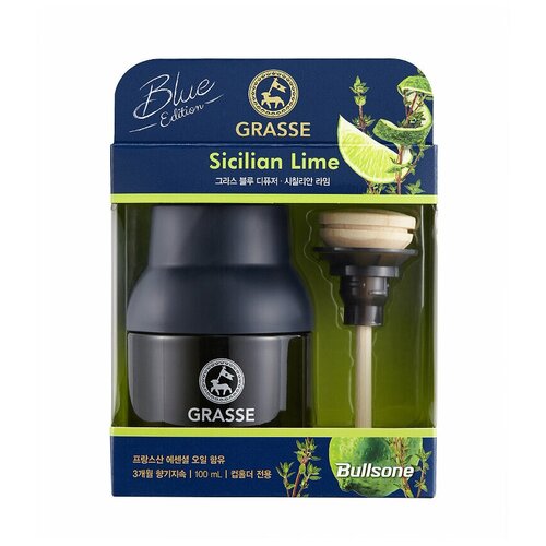 Bullsone Диффузор-ароматизатор с сосновой палочкой GRASSE BLUE - Sicilian Lime 100 мл