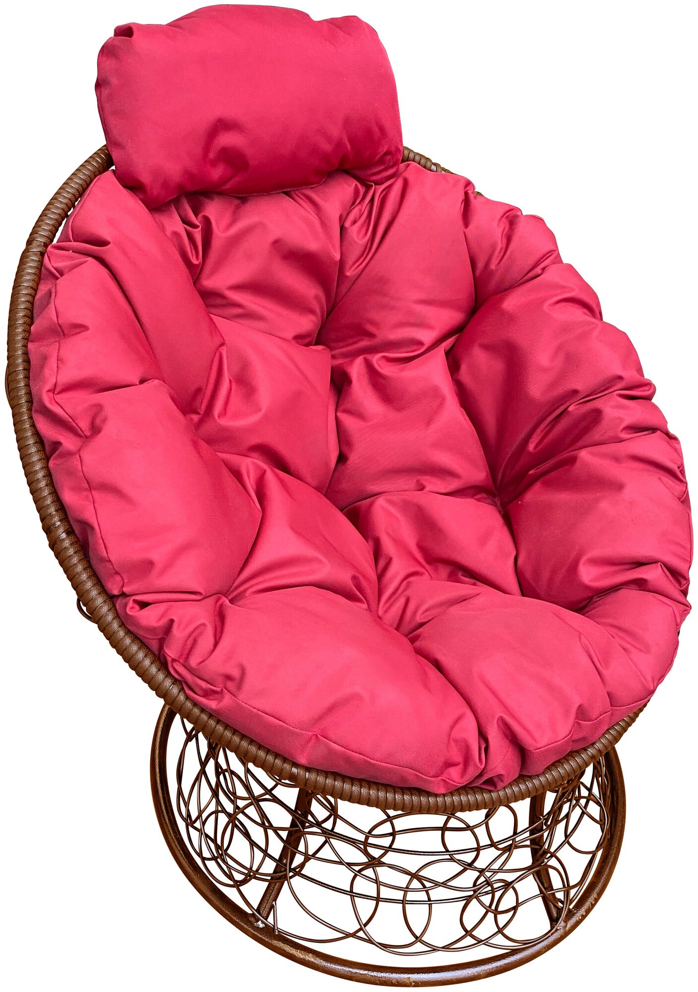 Кресло m-group папасан мини с ротангом коричневое, красная подушка - фотография № 1