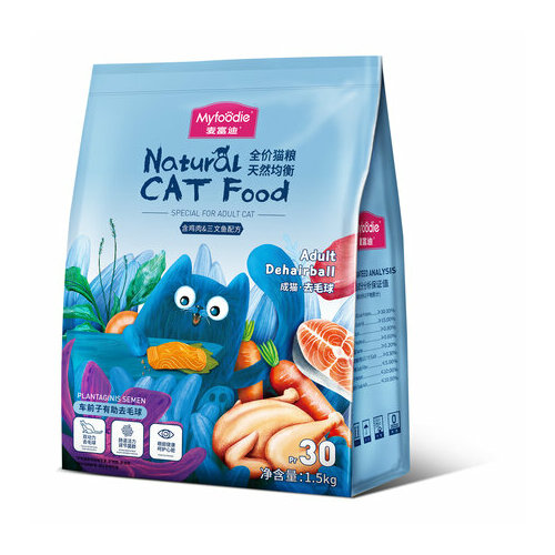 MYFOODIE Natural CAT Food GF Hair Balls Сухой корм для кошек вывод шерсти, курица, лосось, 1,5 кг