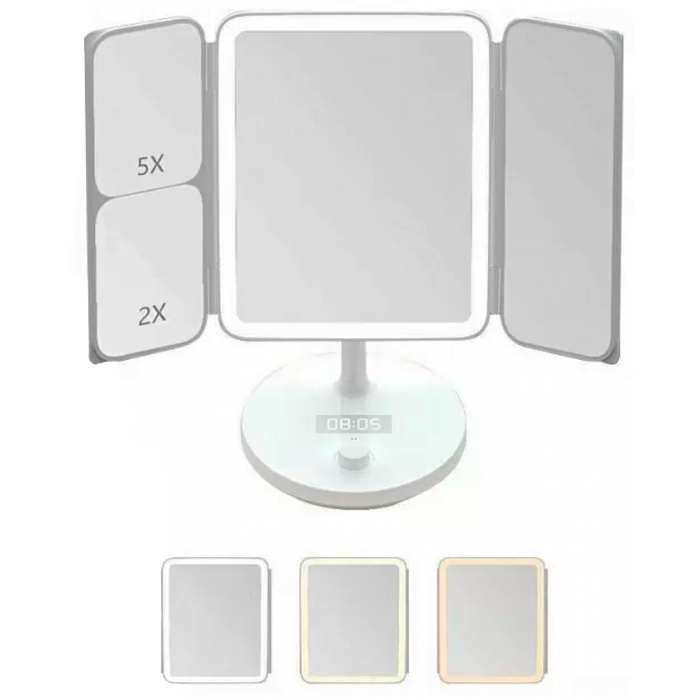 Изображение Раскладное зеркало косметическое для макияжа с регулируемой подсветкой и увеличением Jordan & Judy NV536 БЕЛОЕ