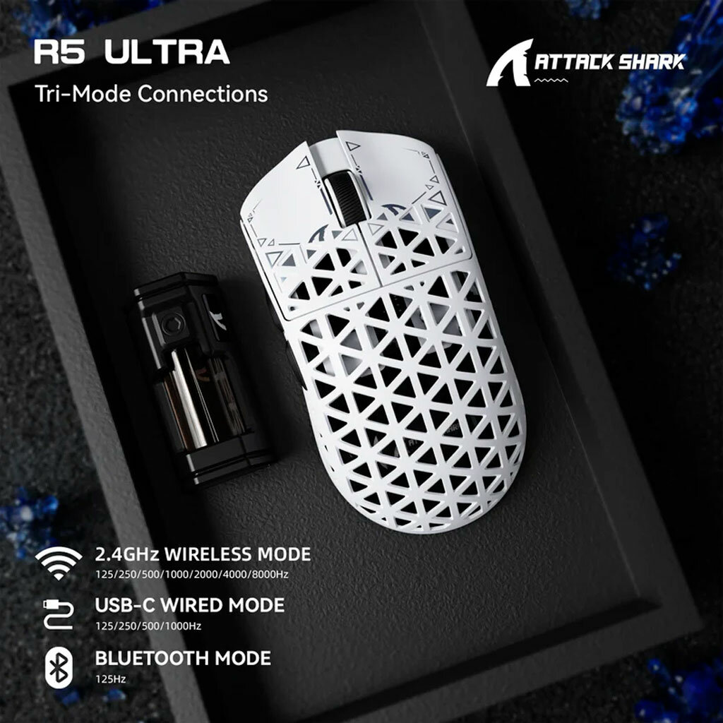 Мышь Attack Shark R5 Ultra White белый/серый USB, Радиоканал, Bluetooth — фото 1