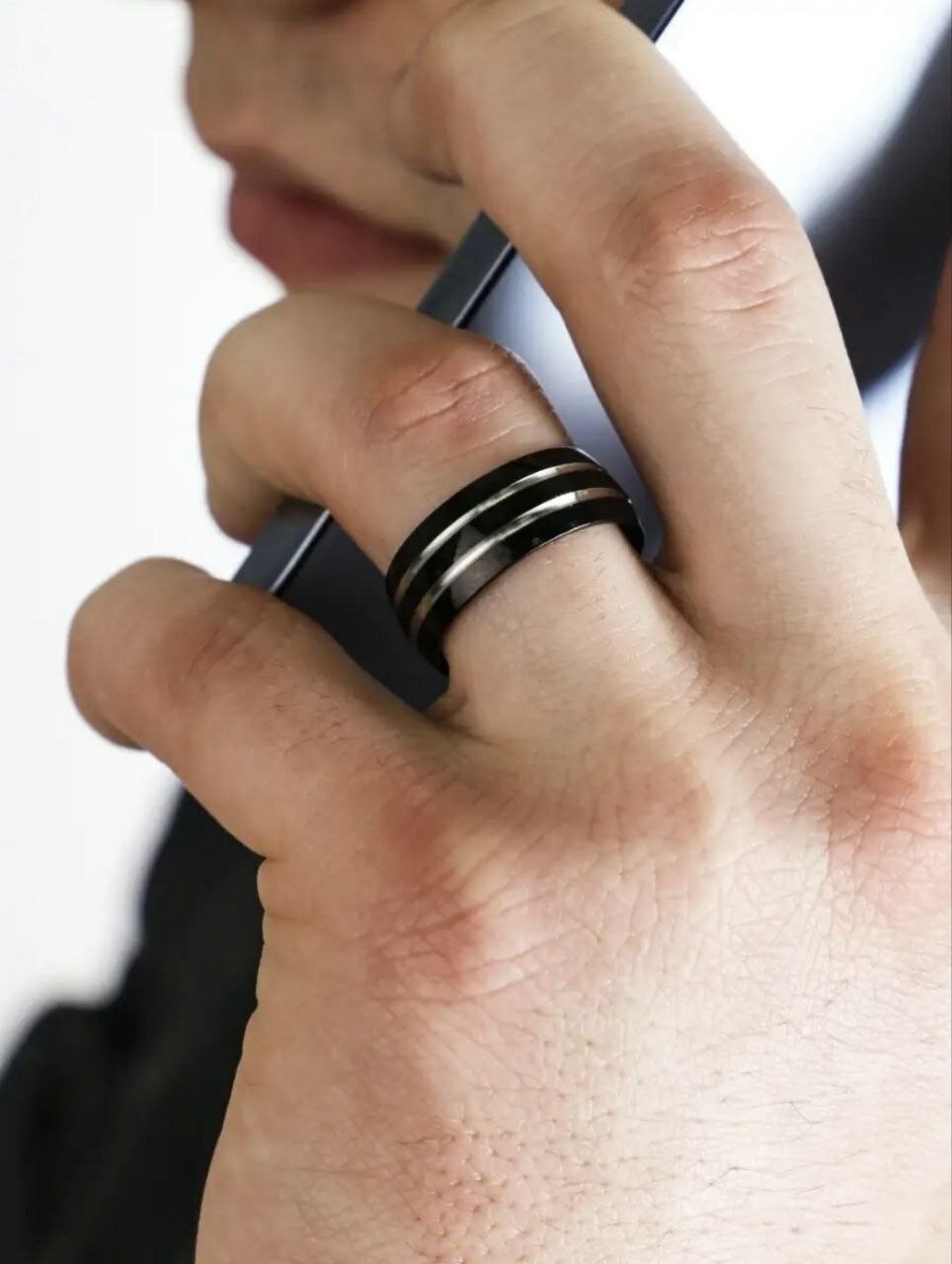 Кольцо, размер 21, ширина 8 мм, черный — фото 1