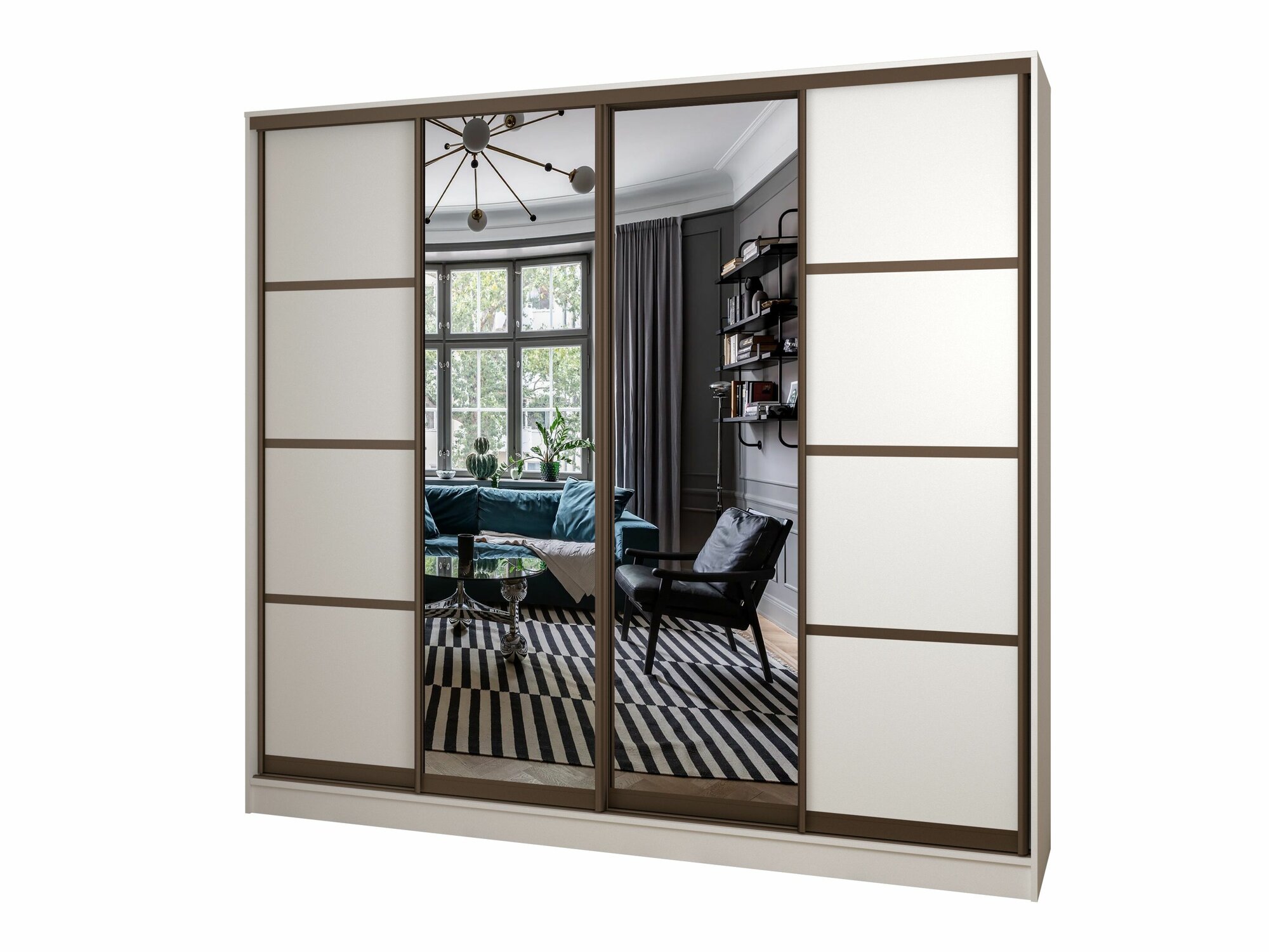 Шкаф-купе Борнео-4-2 четырехдверный, 180х40х190, наполнение 4.1В, белый, 2 зеркала