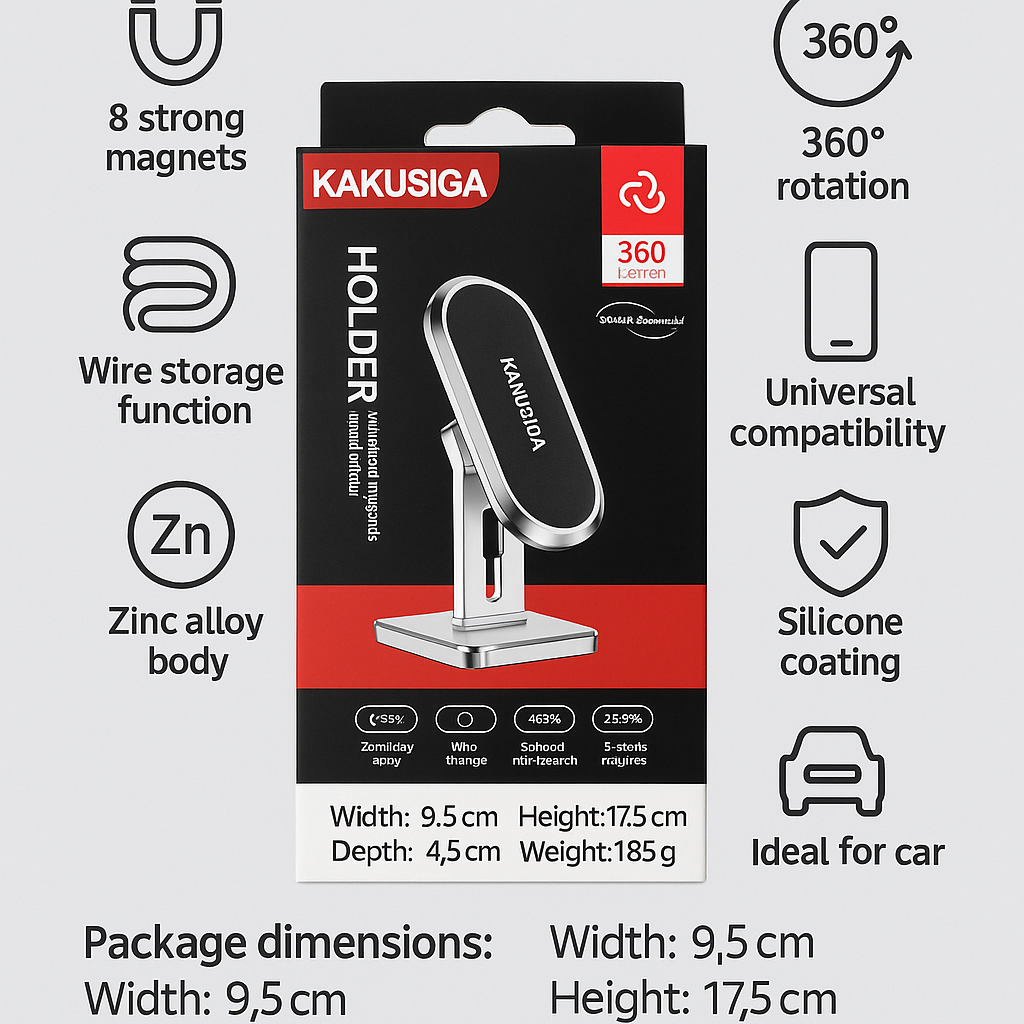 Держатель автомобильный Kakusiga "Metal Holder", для телефона, вращение на 360°