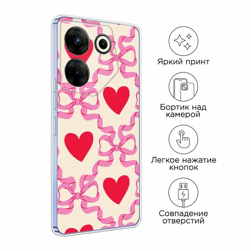 Чехол на Tecno Camon 20 Pro 5G / Текно Камон 20 Про 5G с принтом "Hearts and ribbons 1 - 14 февраля" — фото 1