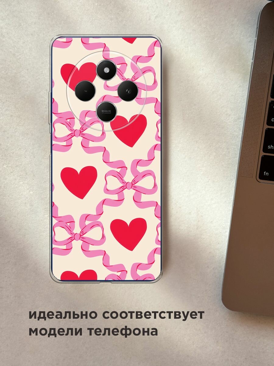 Чехол на Xiaomi Redmi 14C/Poco C75 4G/Redmi A4 5G/Poco M7 5G с принтом "Hearts and ribbons 1 - 14 февраля" — фото 1