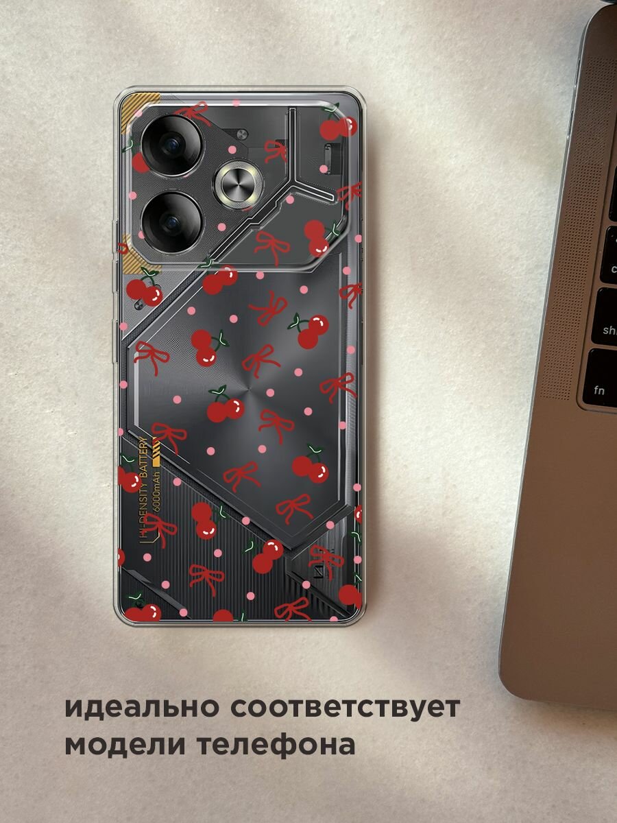 Чехол на Tecno Pova 6 / Текно Пова 6 с принтом "Вишни и ленточки", прозрачный — фото 1