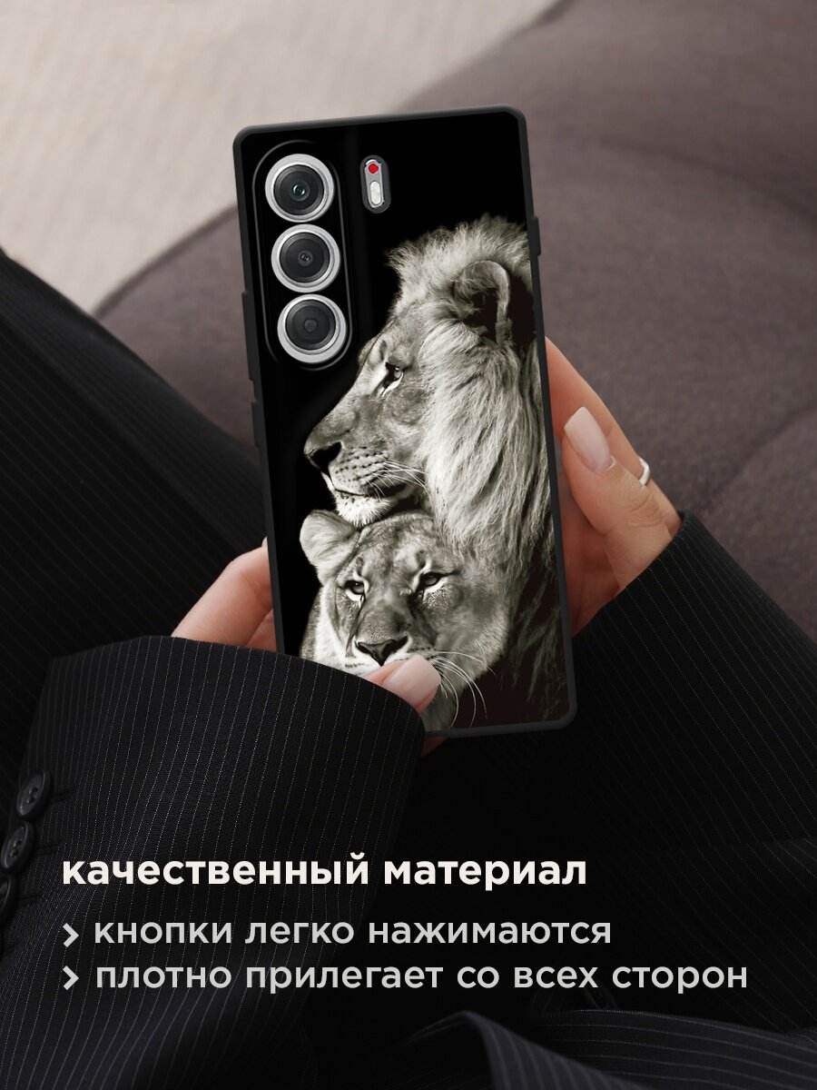 Черный матовый чехол на Tecno Camon 40 / Текно Камон 40 с принтом "Лев и львица" — фото 1