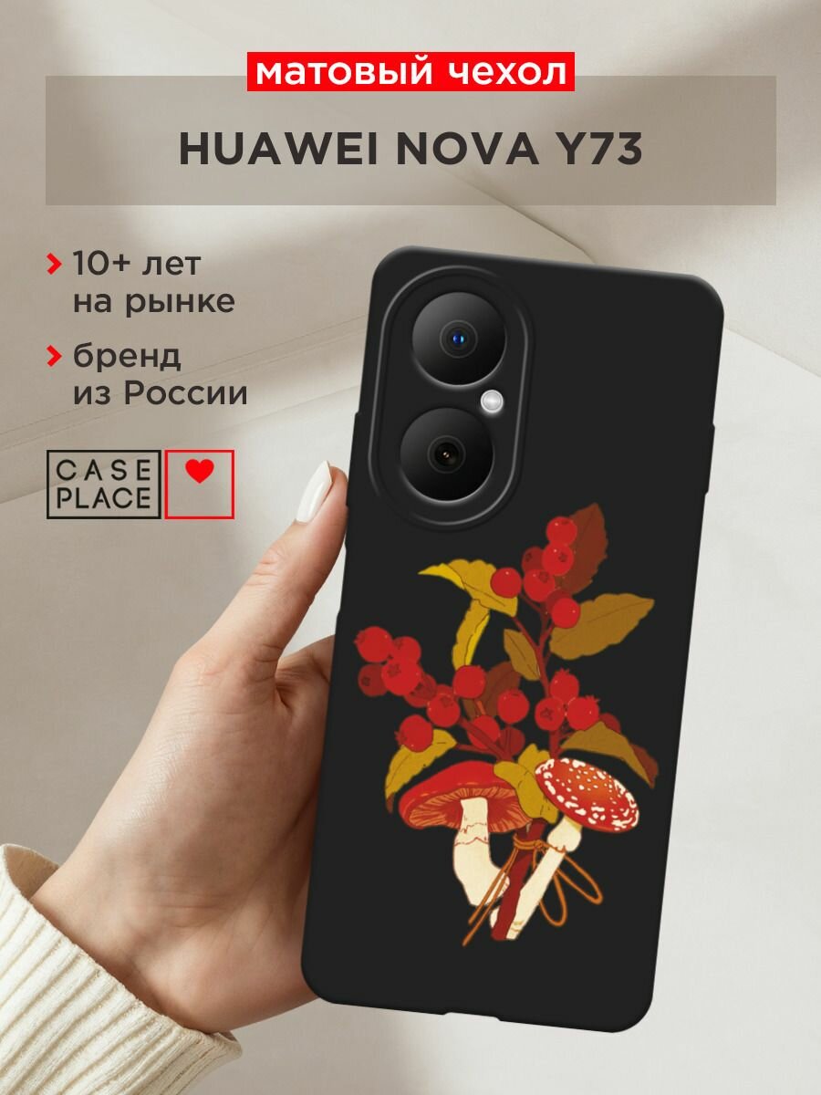 Чехол на Huawei Nova Y73 / Хуавей Нова Y73 с принтом "Рябина с грибами", прозрачный