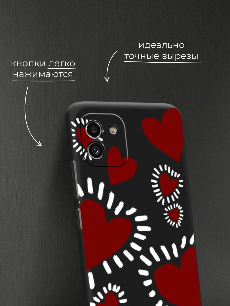 Чехол на Samsung Galaxy A03 / Самсунг А03 с принтом "Бордовые сердца 2" — фото 1