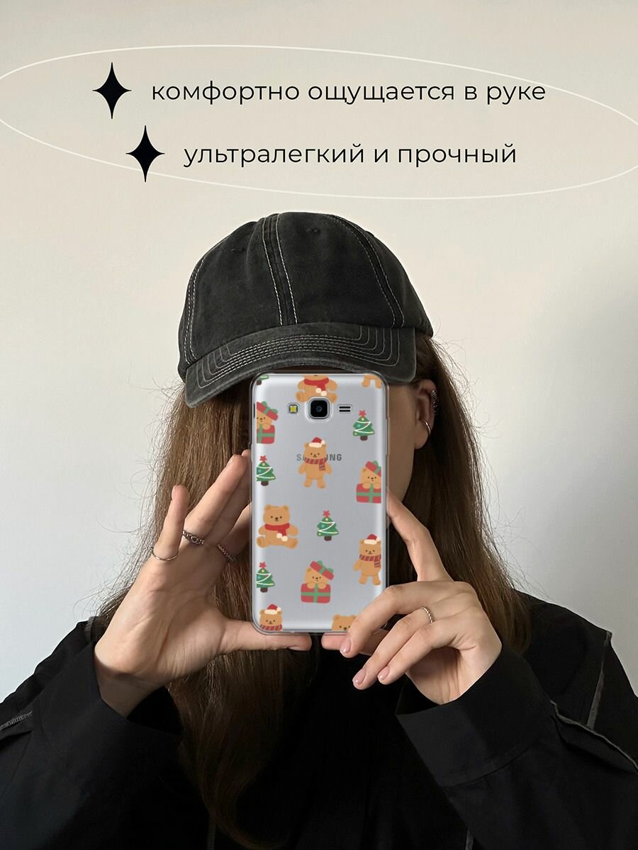 Чехол на Samsung Galaxy J7 Neo / Самсунг Галакси Джей 7 Нео с принтом "Игрушечный новогодний мишка", прозрачный — фото 1